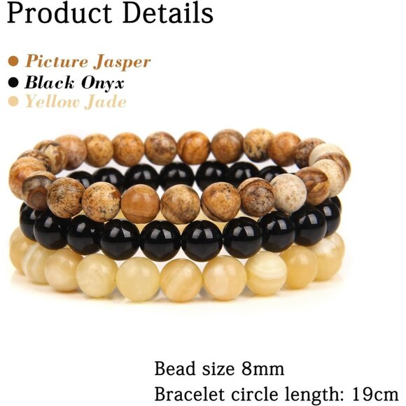 3PCS Yellow Jade Healing Crystal Natural Stone Beaded Stretch Bracelet for Women - Picture 5 of 6